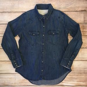 Club Monaco Cotton Denim Snap Button Up Shirt